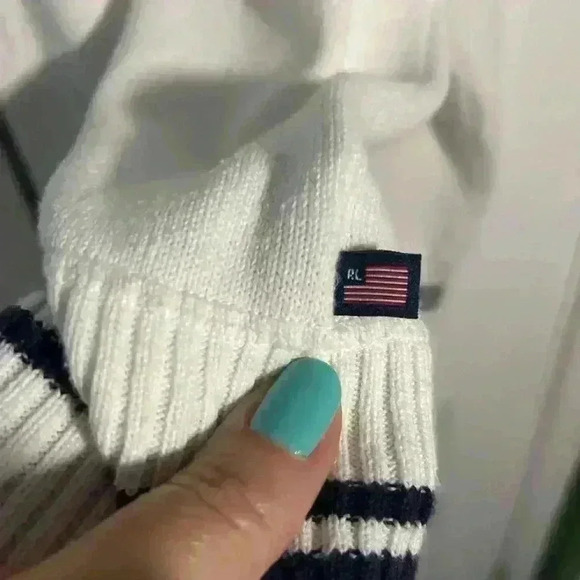 Polo Jeans Company Ralph Lauren Ladies Tennis Sweater. White/Navy. Size Large. - Picture 4 of 8